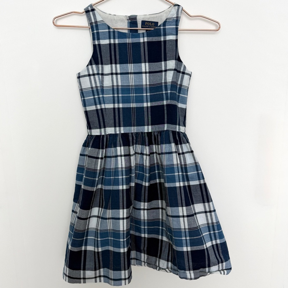 Polo Blue Tartan Dress with cutout -Girls 8